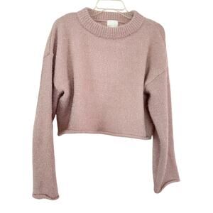 H&M Blush Pink Sparkly Metallic Crewneck Crop Sweater Women’s Size Medium